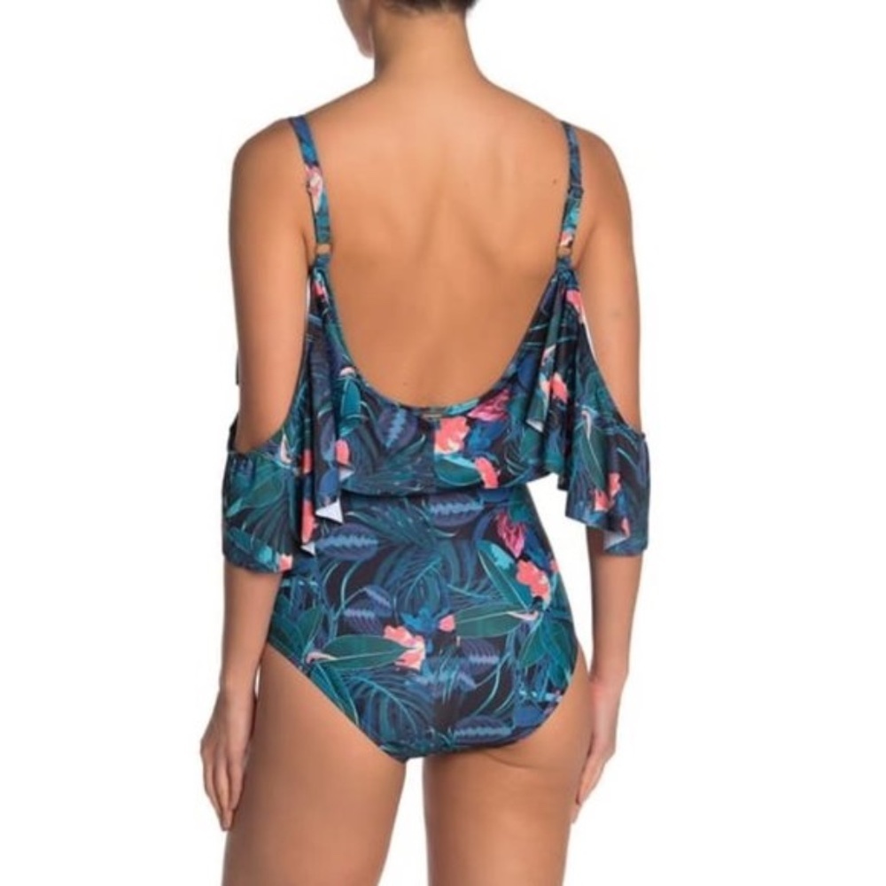 Nicole Miller Ruffled Cold Shoulder Swimsuit - Picture 2 of 7